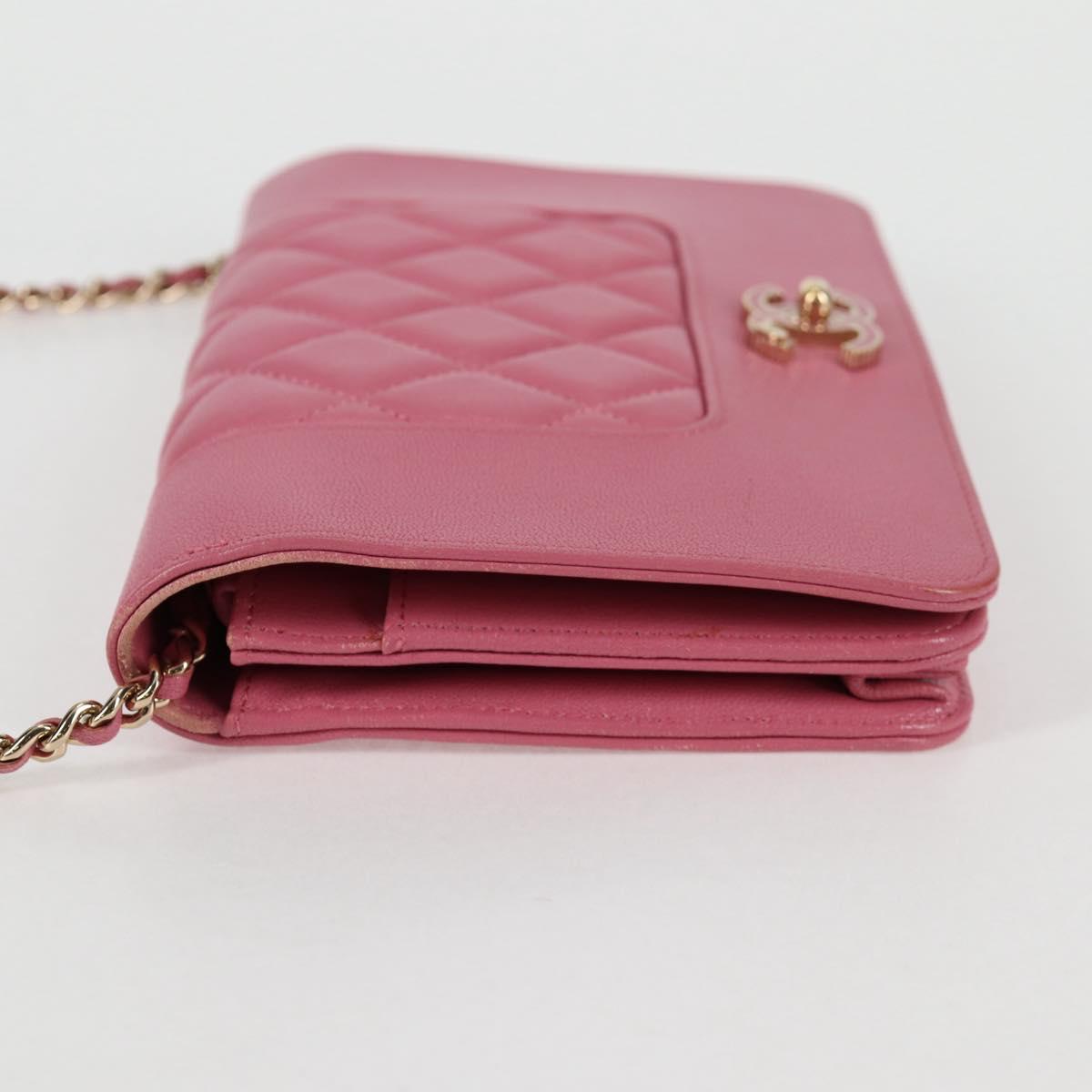 CHANEL Matelasse Chain Shoulder Bag Lamb Skin Pink Gold CC Auth 127625M