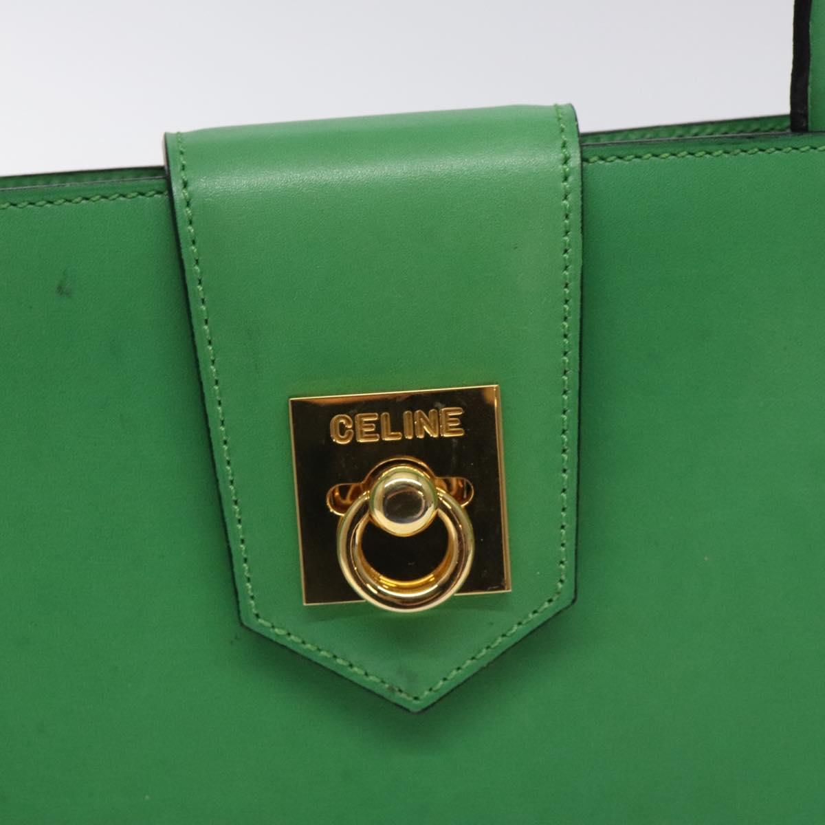 CELINE Hand Bag Leather Green Gold Auth 127658A