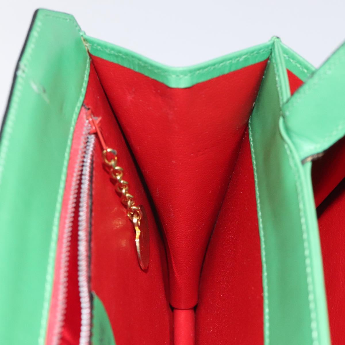 CELINE Hand Bag Leather Green Gold Auth 127658A