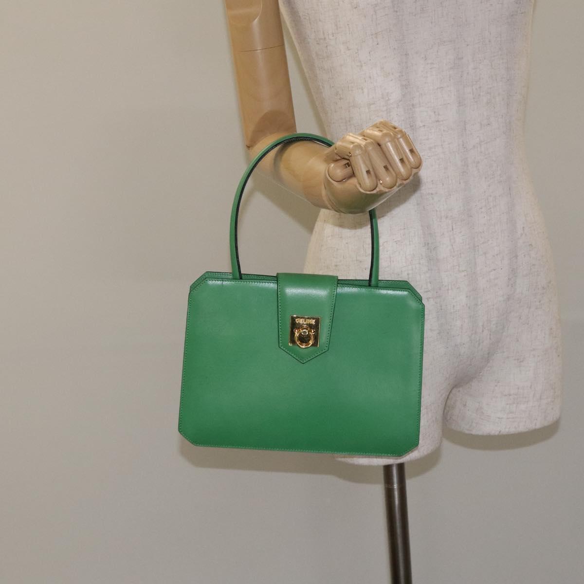 CELINE Hand Bag Leather Green Gold Auth 127658A