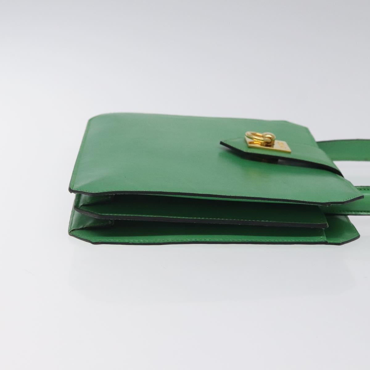 CELINE Hand Bag Leather Green Gold Auth 127658A