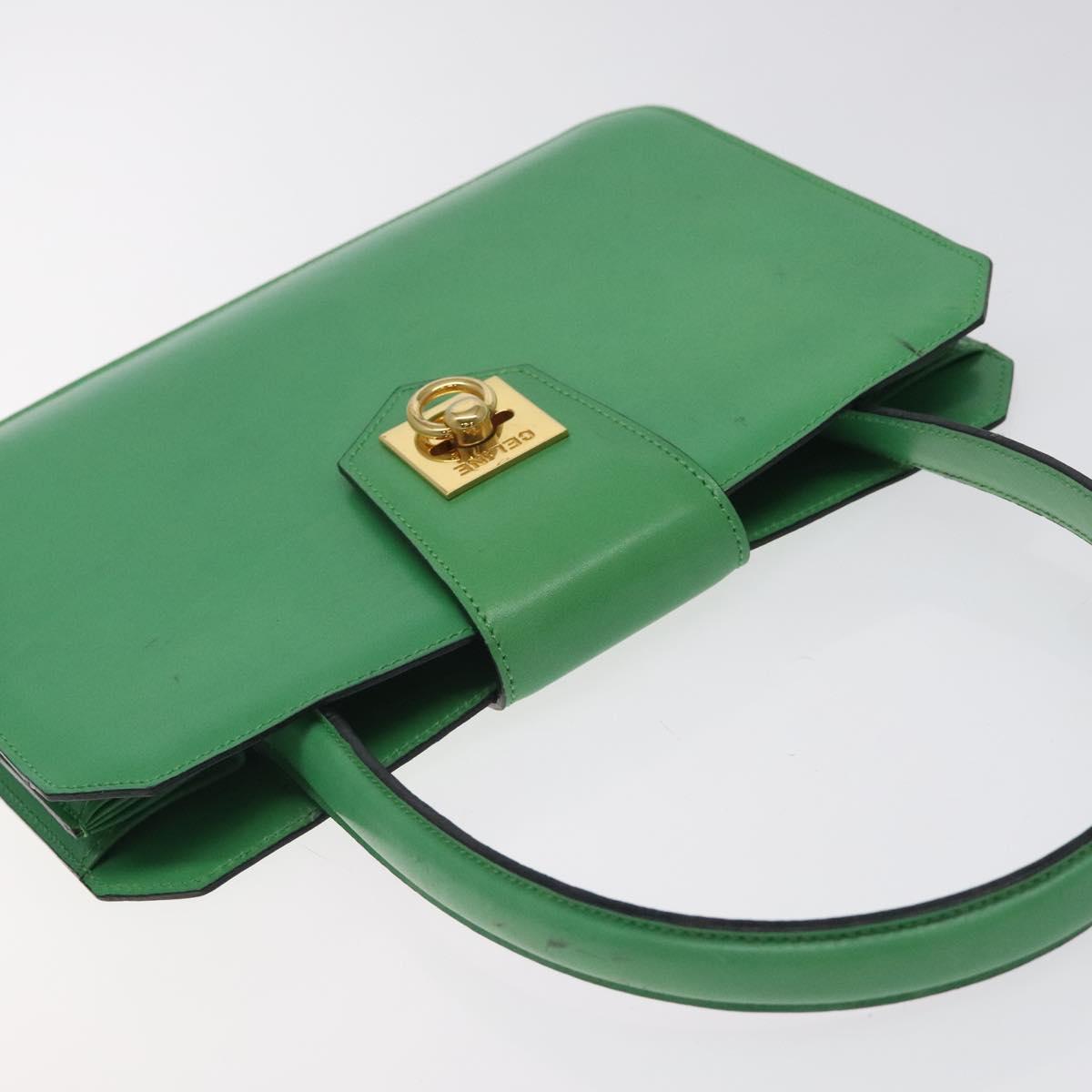 CELINE Hand Bag Leather Green Gold Auth 127658A