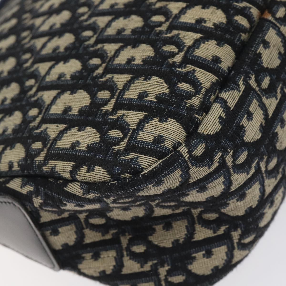 Christian Dior Trotter Canvas Shoulder Bag Navy Gold Auth 127683