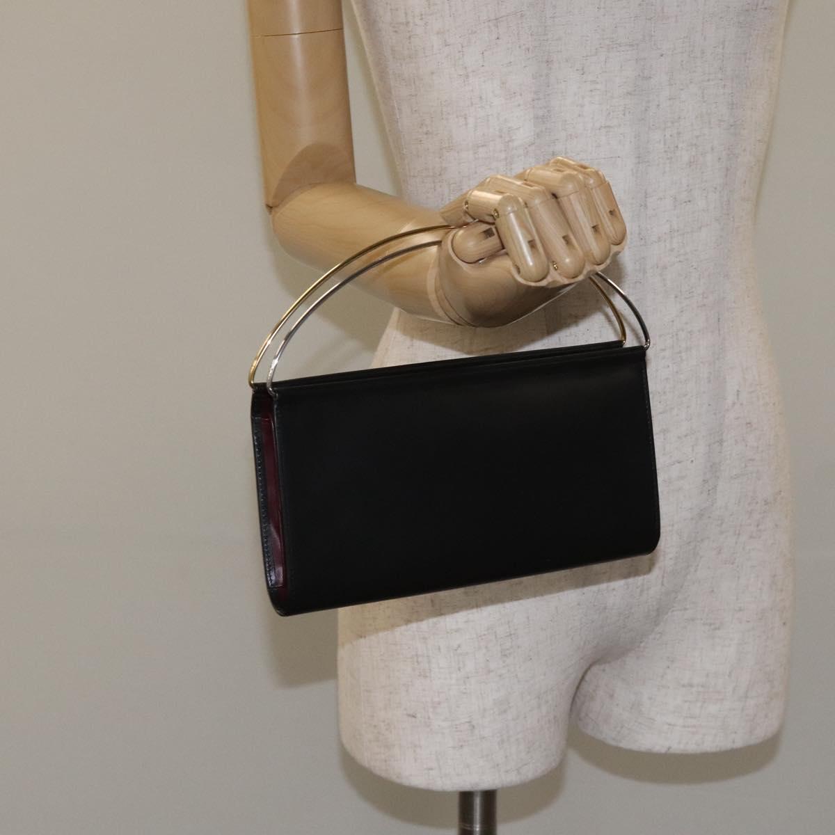 CARTIER Trinity Hand Bag Leather Black Auth 127687