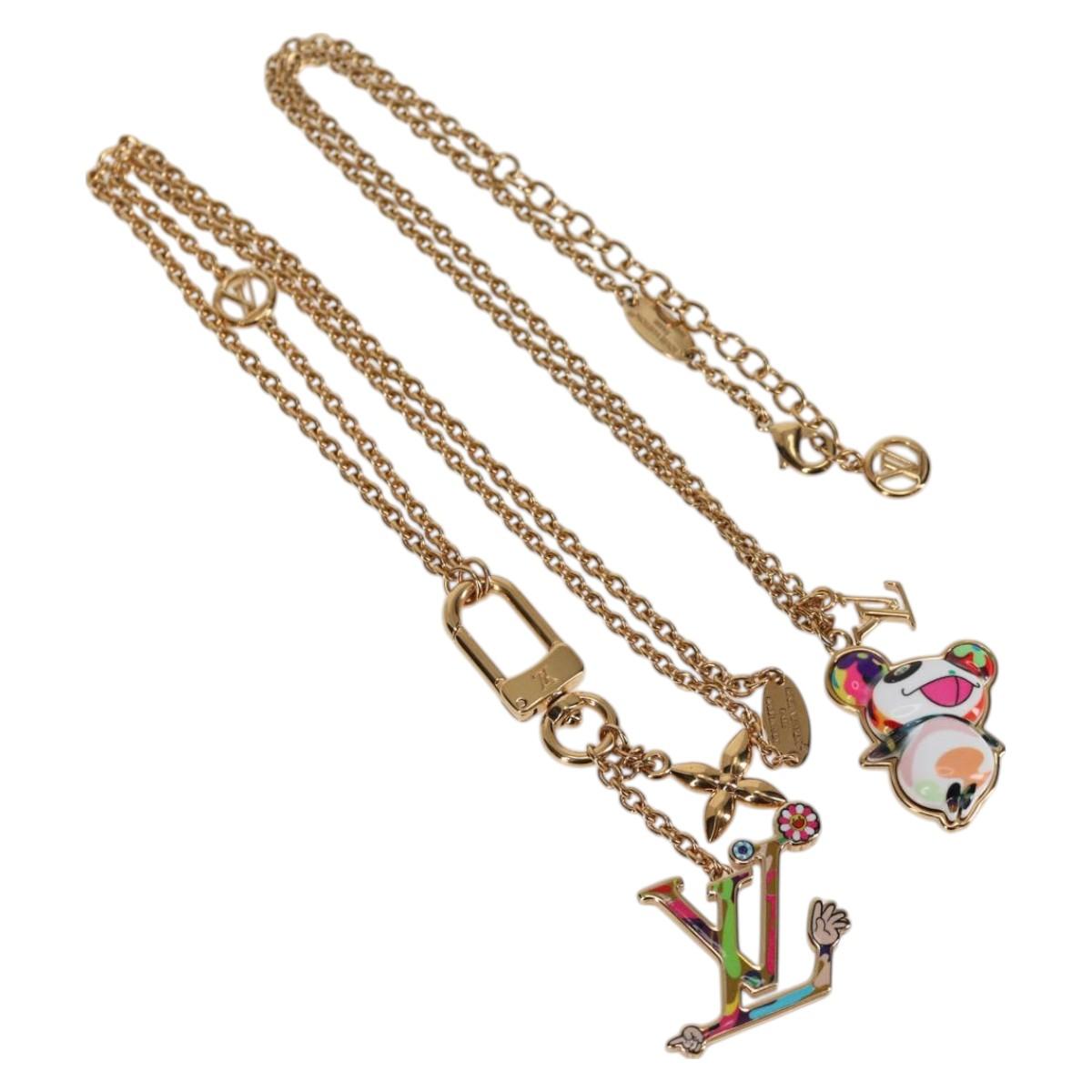 LOUIS VUITTON LVxTM 2 Necklace Super Flat metal Gold Tone M02499 LV Auth 127723SM