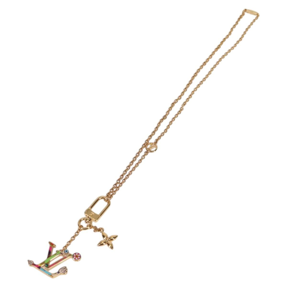 LOUIS VUITTON LVxTM 2 Necklace Super Flat metal Gold Tone M02499 LV Auth 127723SM