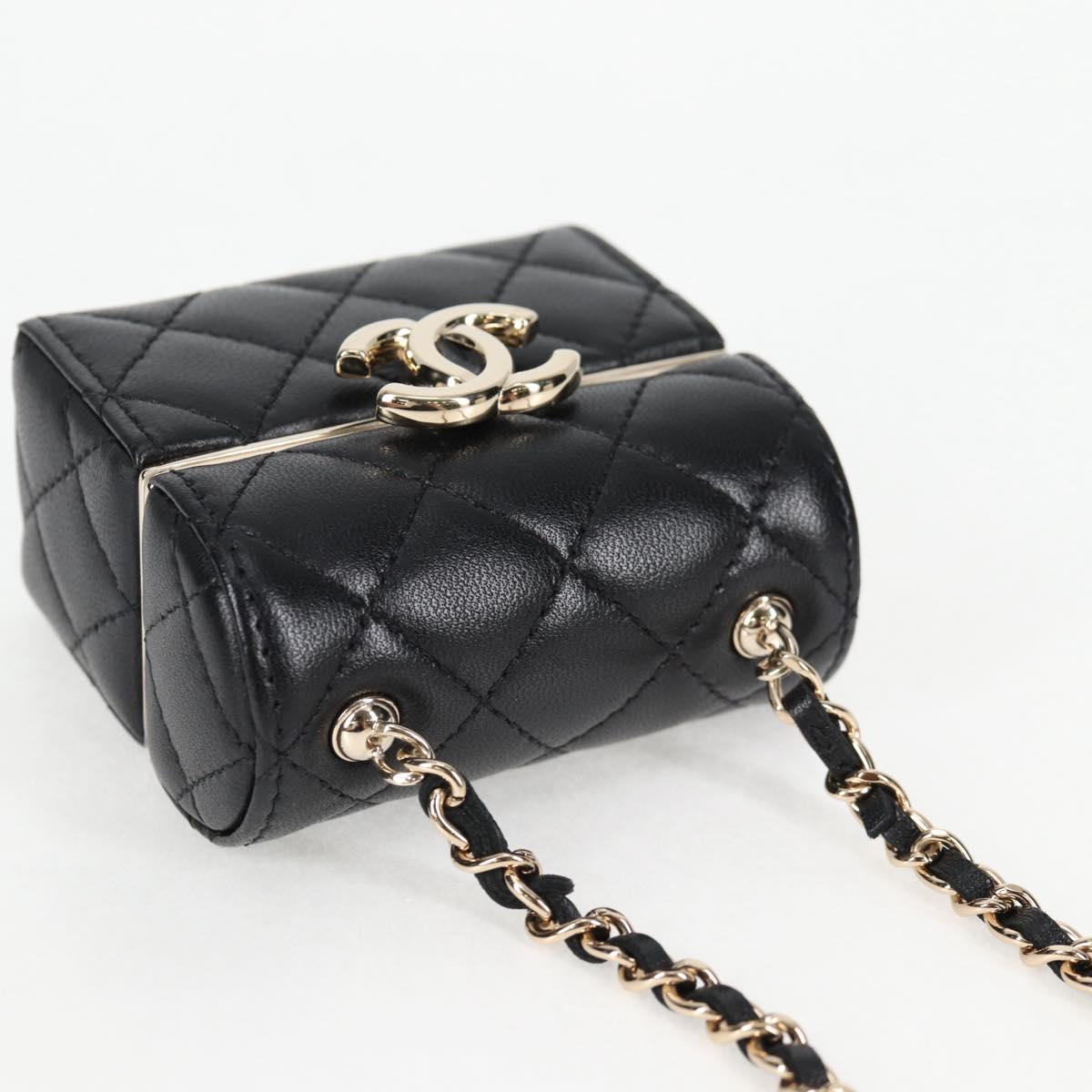 CHANEL Matelasse Chain Shoulder Bag Lamb Skin Black Gold CC Auth 127743SM