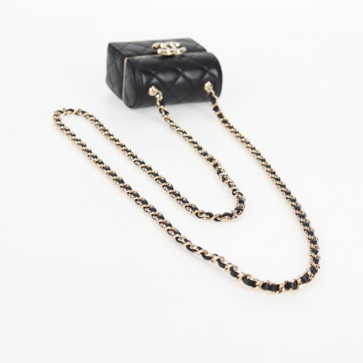 CHANEL Matelasse Chain Shoulder Bag Lamb Skin Black Gold CC Auth 127743SM