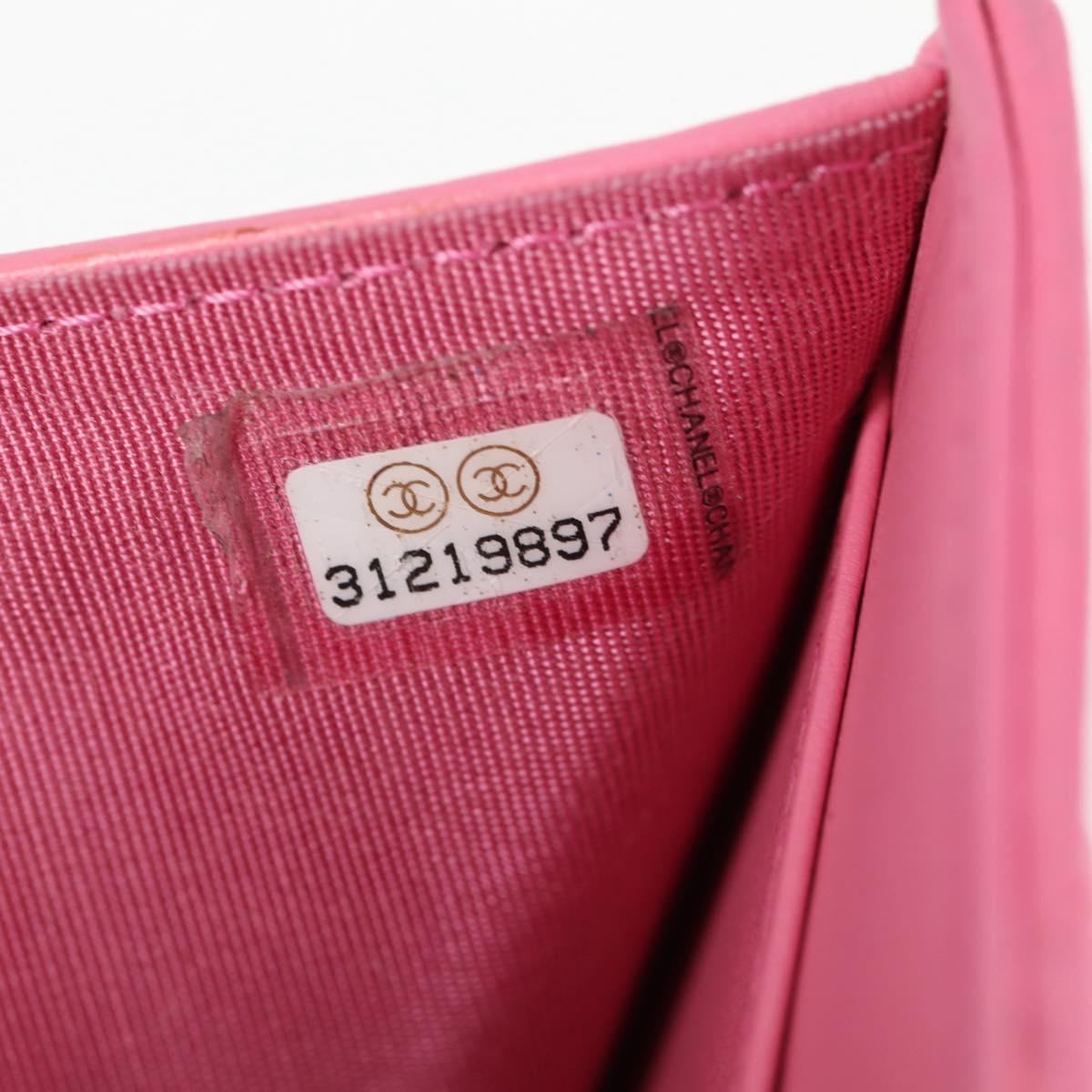 CHANEL Matelasse Compact Wallet Lamb Skin Pink Gold CC Auth 127761M