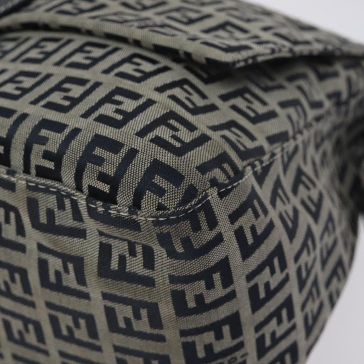 FENDI Zucchino Canvas Mamma Baguette Shoulder Bag Navy Silver Auth 127779