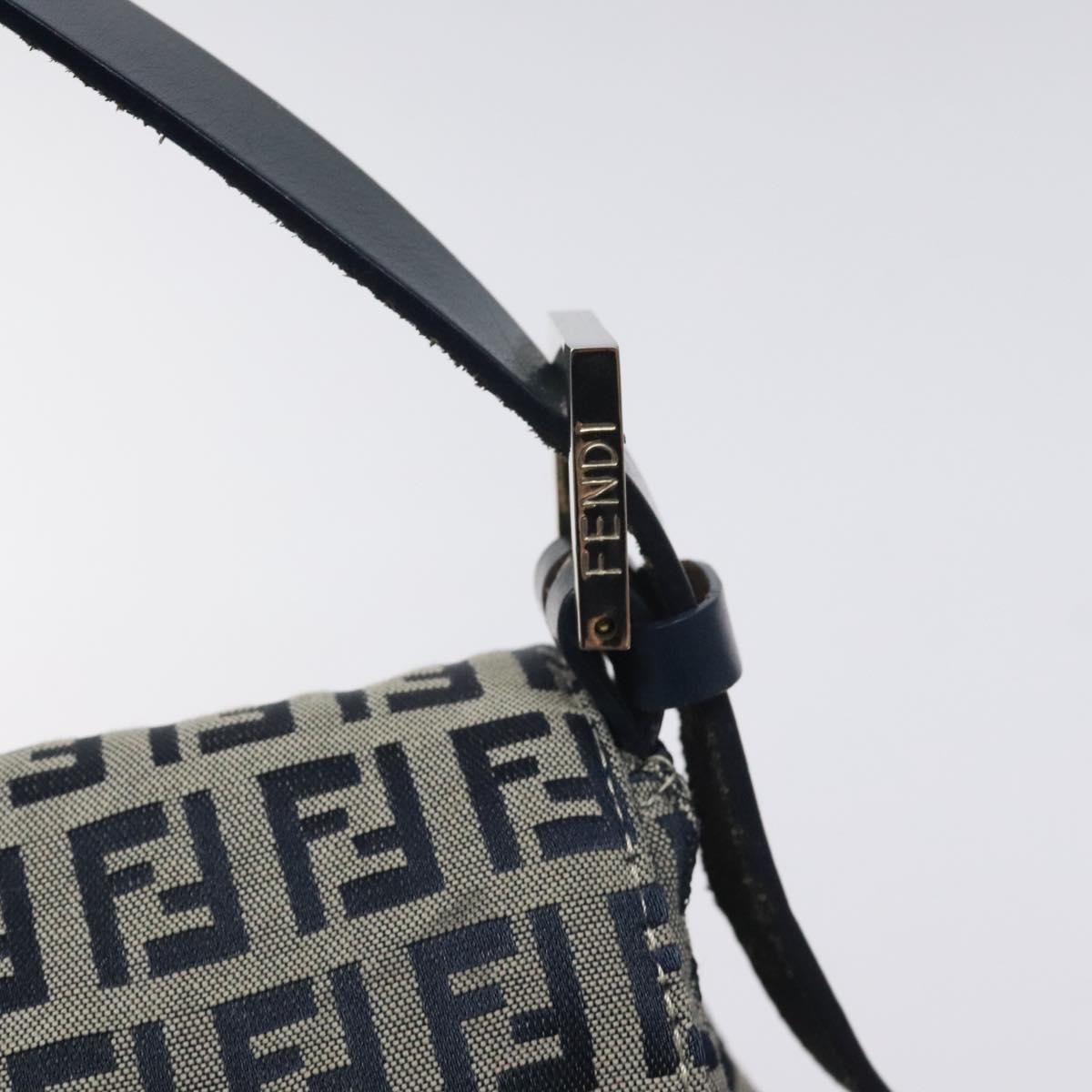 FENDI Zucchino Canvas Mamma Baguette Shoulder Bag Navy Silver Auth 127779