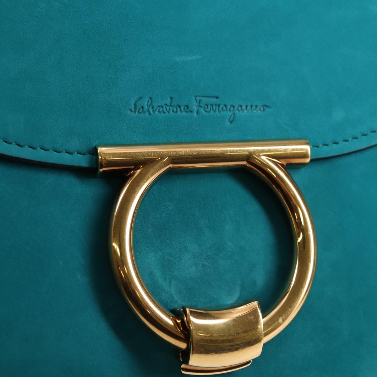 Salvatore Ferragamo Gancini Margot Bag Suede 2way Turquoise Blue Auth 127782M