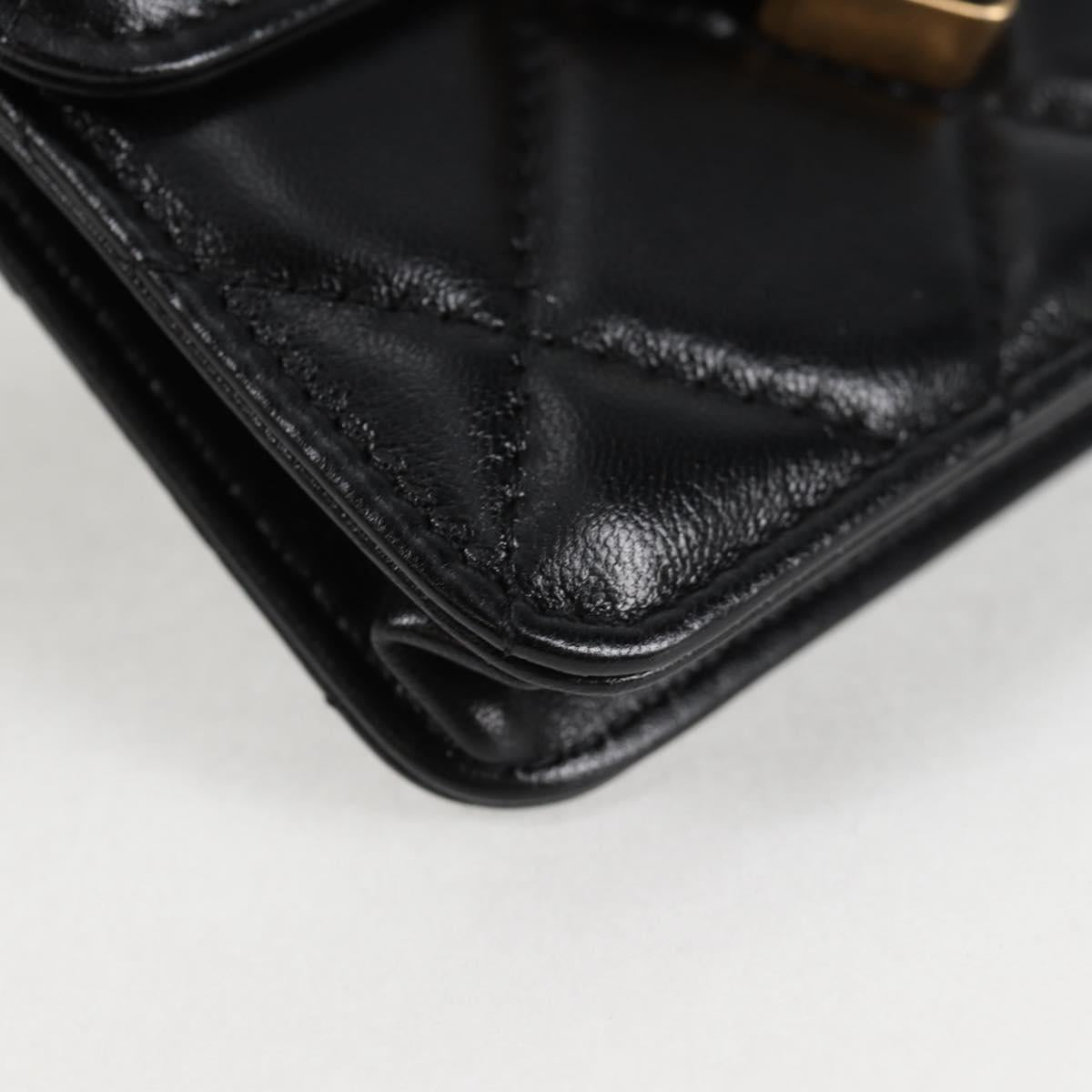 CHANEL Matelasse Chain Pouch Shoulder Bag Lamb Skin Black Gold CC Auth 127795SAM