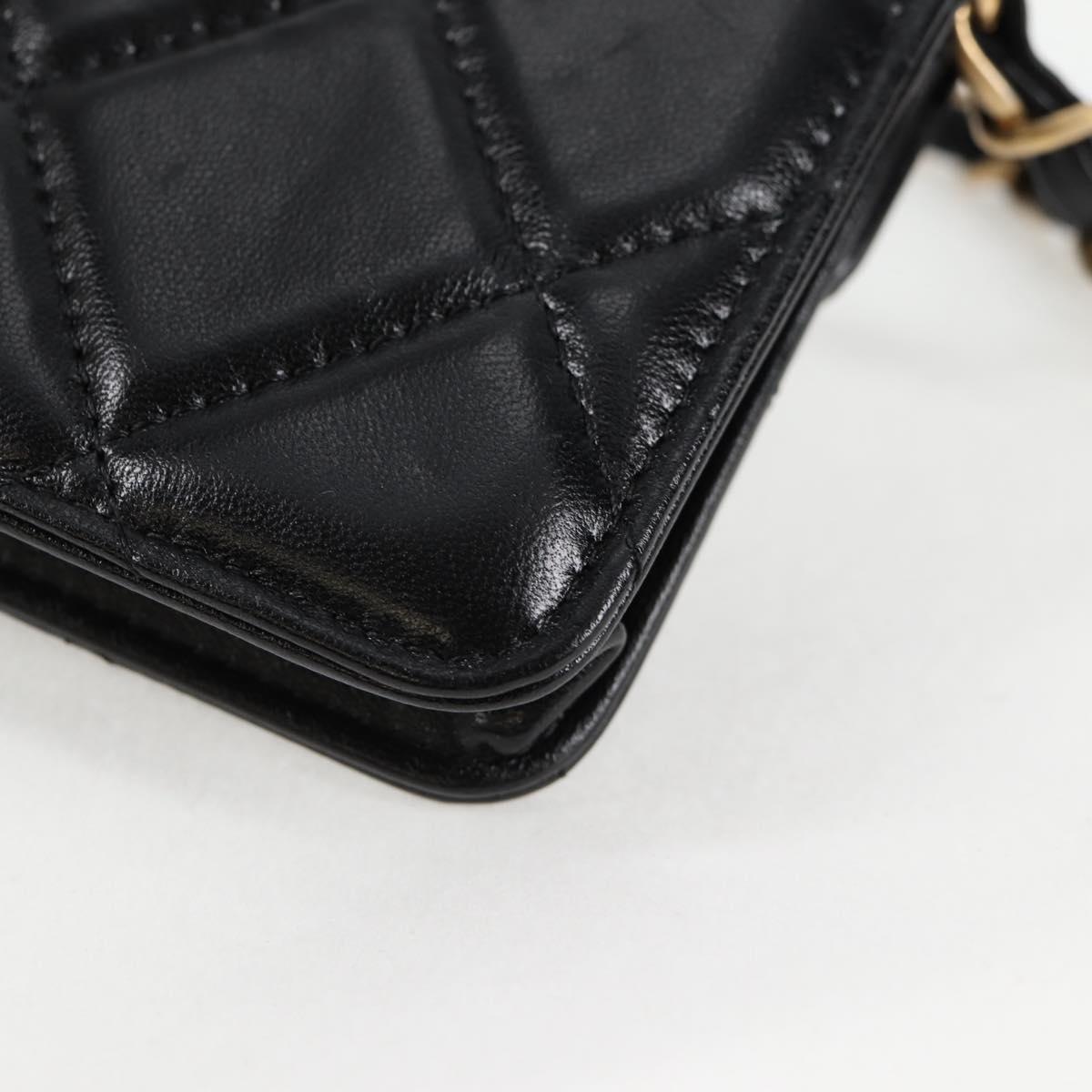 CHANEL Matelasse Chain Pouch Shoulder Bag Lamb Skin Black Gold CC Auth 127795M