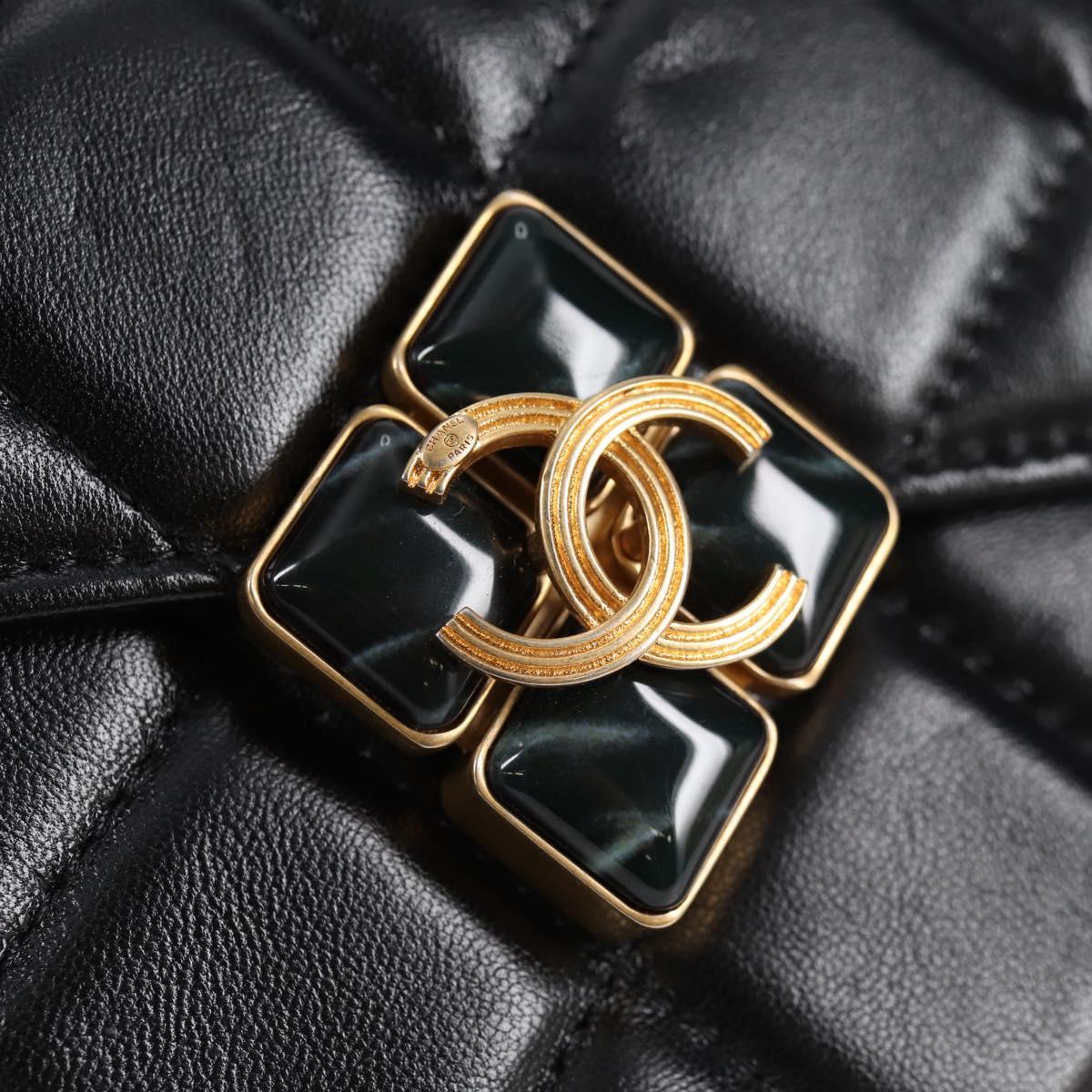 CHANEL Matelasse Chain Pouch Shoulder Bag Lamb Skin Black Gold CC Auth 127795M