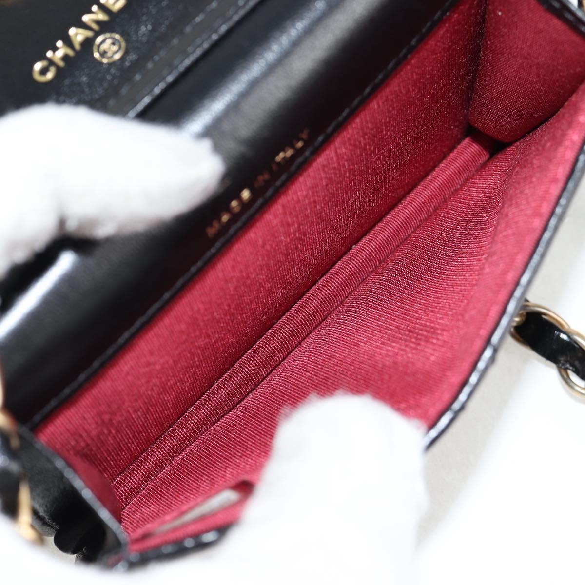 CHANEL Matelasse Chain Pouch Shoulder Bag Lamb Skin Black Gold CC Auth 127795M