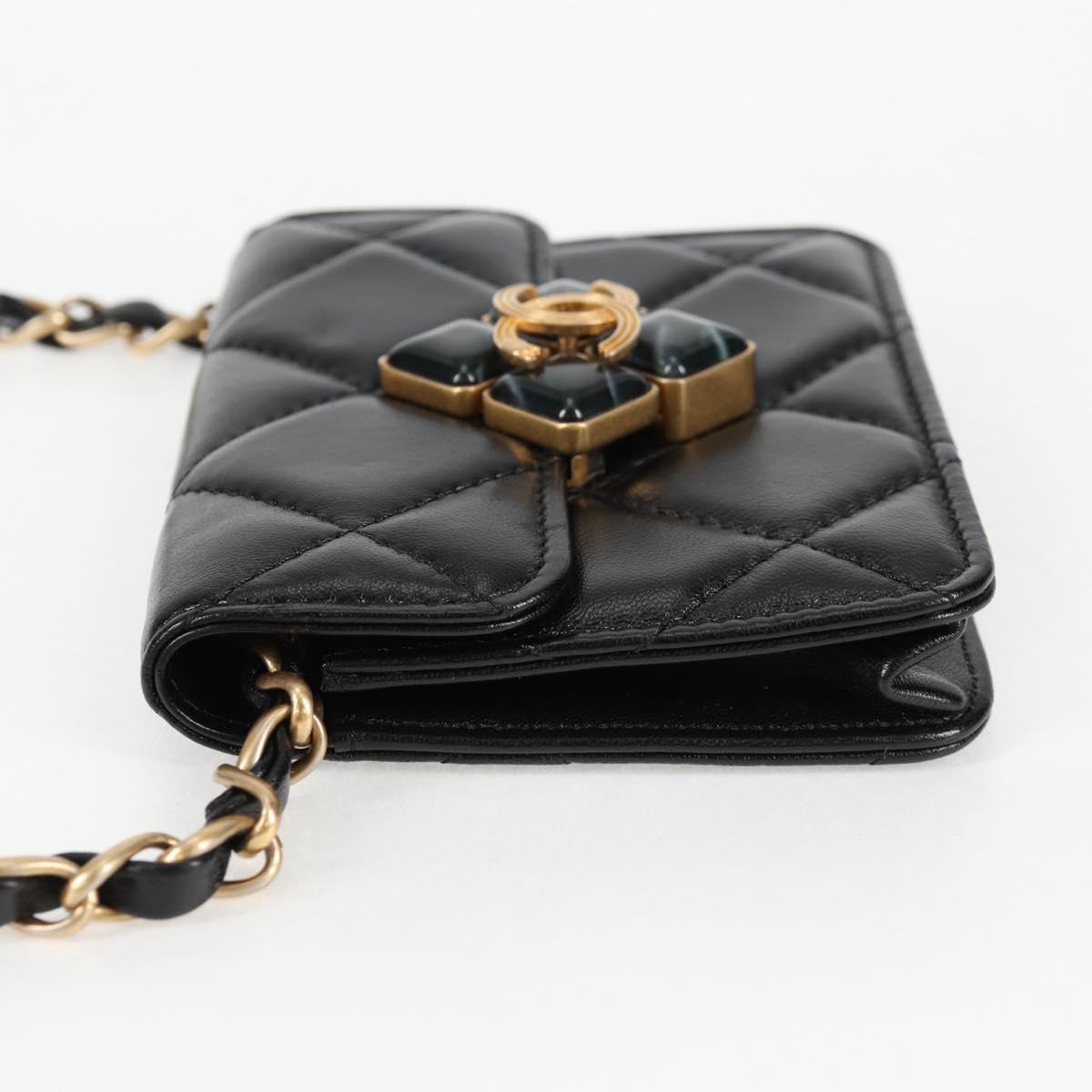 CHANEL Matelasse Chain Pouch Shoulder Bag Lamb Skin Black Gold CC Auth 127795SAM