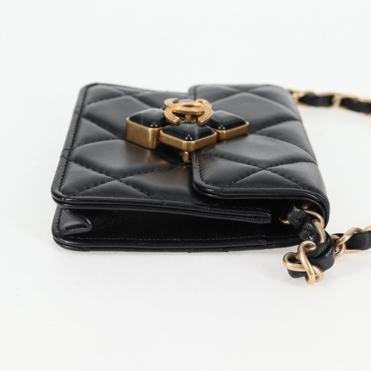 CHANEL Matelasse Chain Pouch Shoulder Bag Lamb Skin Black Gold CC Auth 127795M
