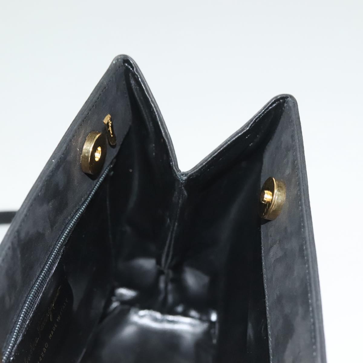Salvatore Ferragamo Gancini Shoulder Bag Suede Black Gold Auth 127796