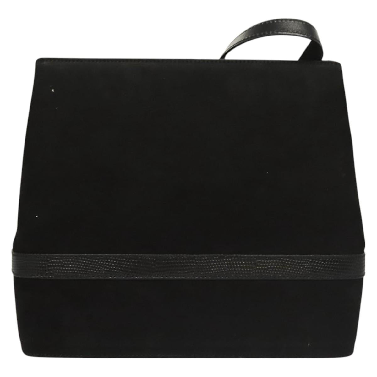 Salvatore Ferragamo Gancini Shoulder Bag Suede Black Gold Auth 127796