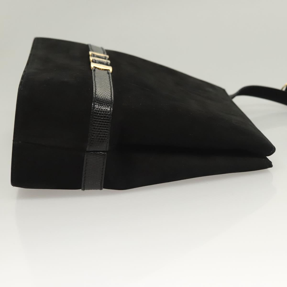 Salvatore Ferragamo Gancini Shoulder Bag Suede Black Gold Auth 127796