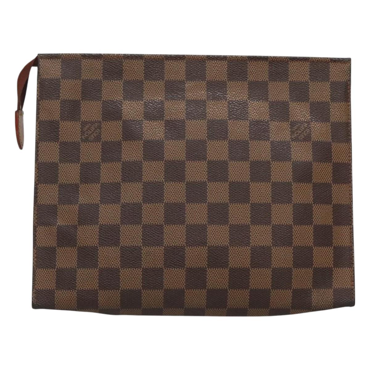 LOUIS VUITTON Damier Ebene Poche Toilette 26 Pouch N47543 LV Auth 127811