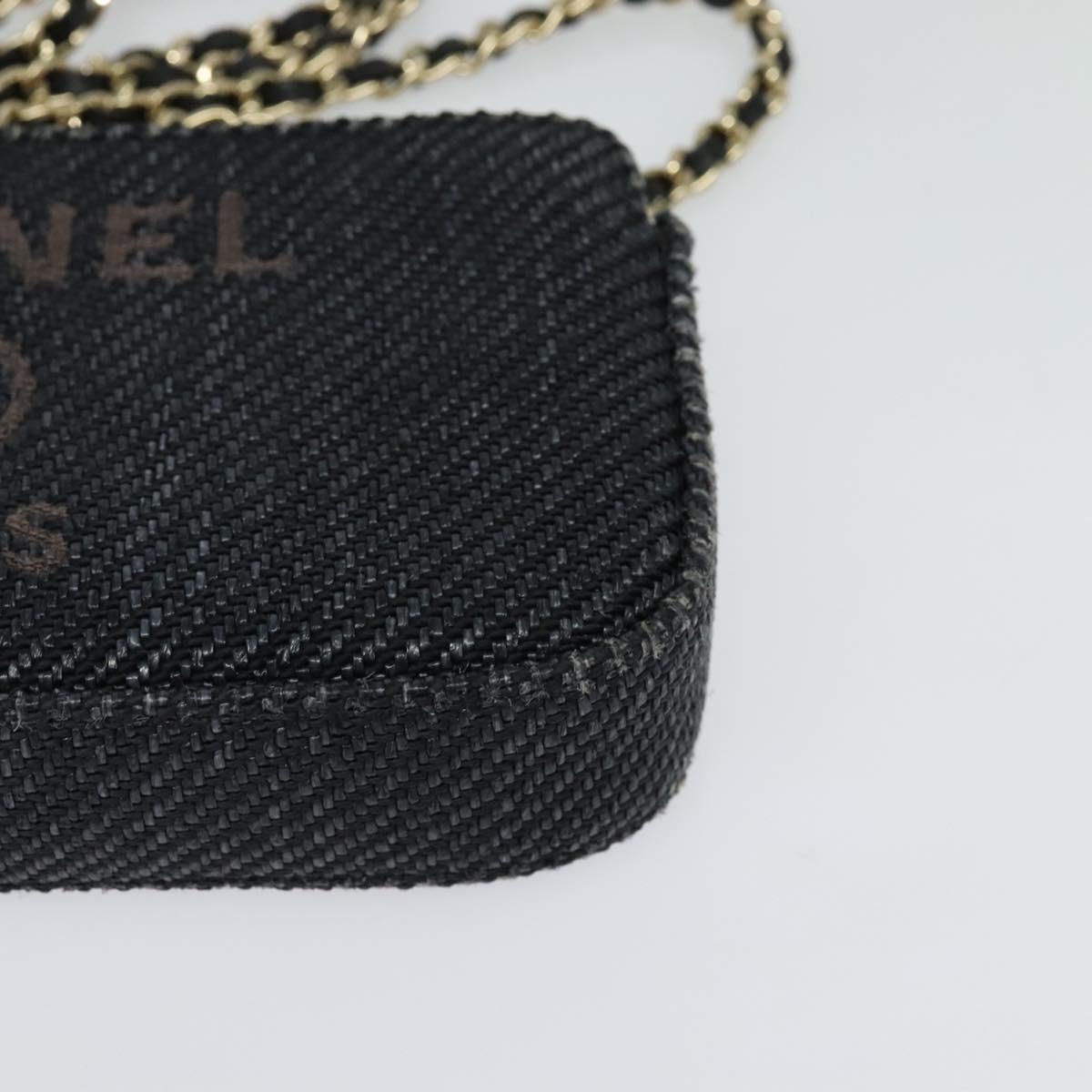 CHANEL Deauville line COCO Mark Chain Wallet Raffia Navy Gold CC Auth 127827M