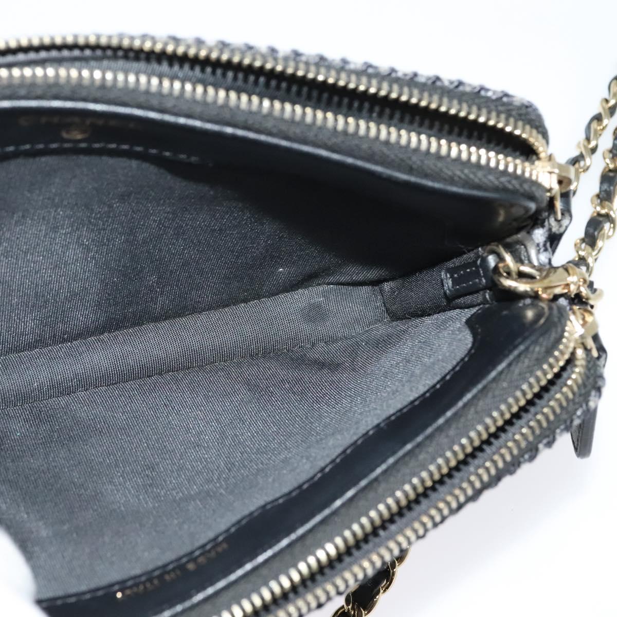 CHANEL Deauville line COCO Mark Chain Wallet Raffia Navy Gold CC Auth 127827M