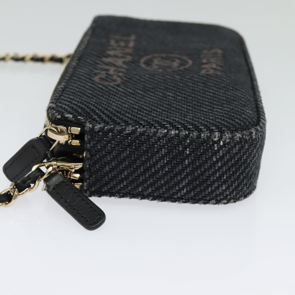 CHANEL Deauville line COCO Mark Chain Wallet Raffia Navy Gold CC Auth 127827M