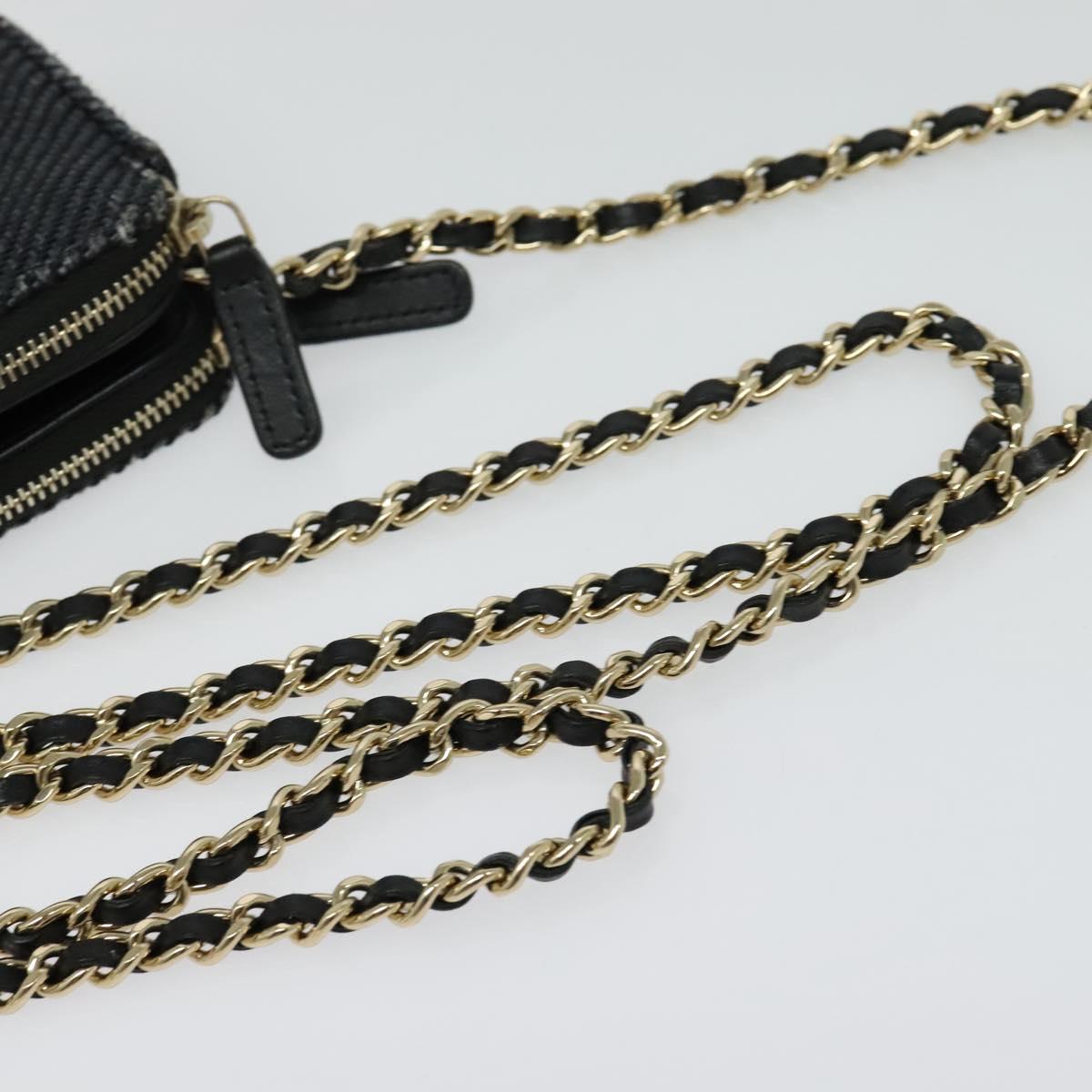 CHANEL Deauville line COCO Mark Chain Wallet Raffia Navy Gold CC Auth 127827M