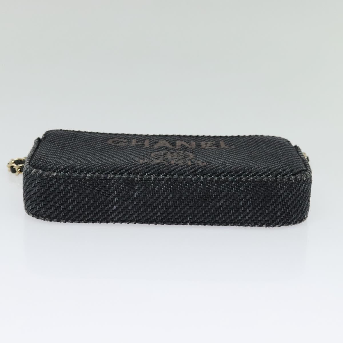 CHANEL Deauville line COCO Mark Chain Wallet Raffia Navy Gold CC Auth 127827M