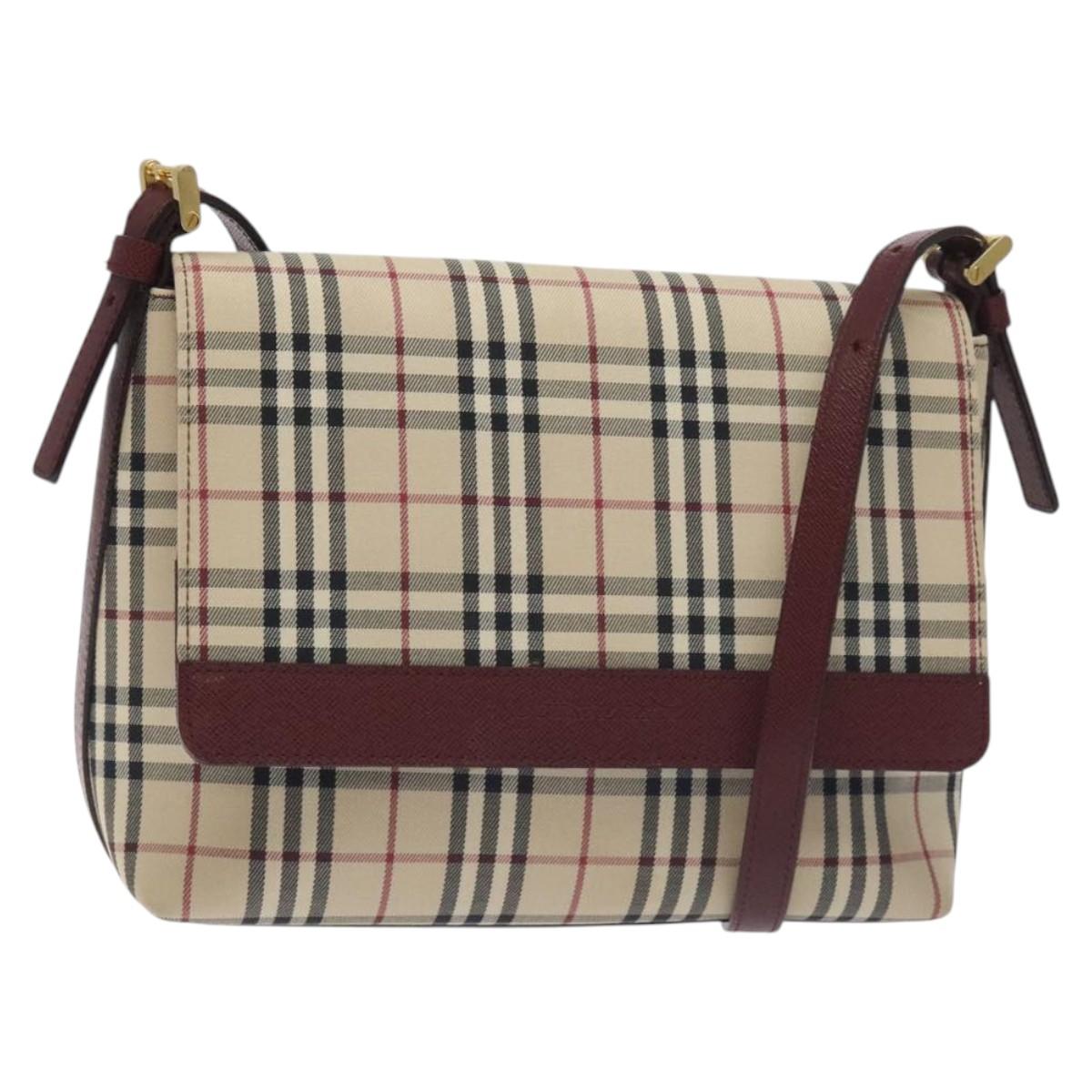 BURBERRY Nova Check Shoulder Bag Canvas Leather Beige Gold Auth 127835