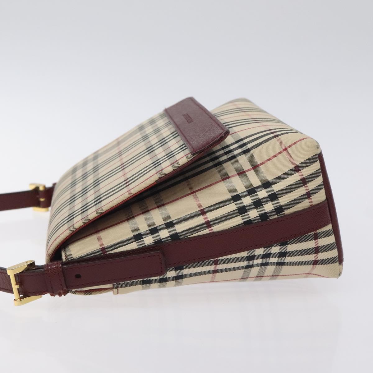 BURBERRY Nova Check Shoulder Bag Canvas Leather Beige Gold Auth 127835