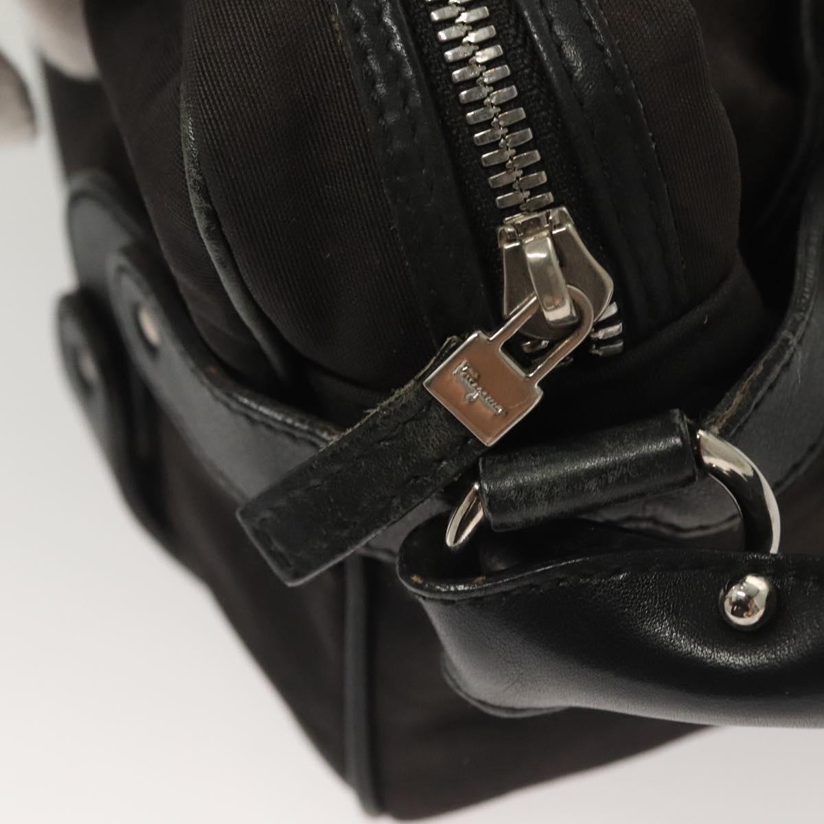 Salvatore Ferragamo Gancini Shoulder Bag Canvas Black Silver Auth 127847