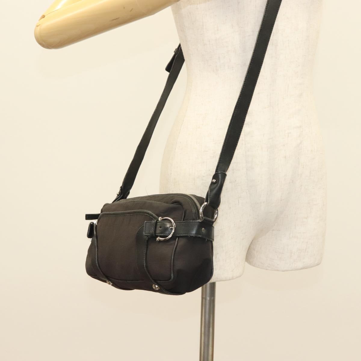 Salvatore Ferragamo Gancini Shoulder Bag Canvas Black Silver Auth 127847