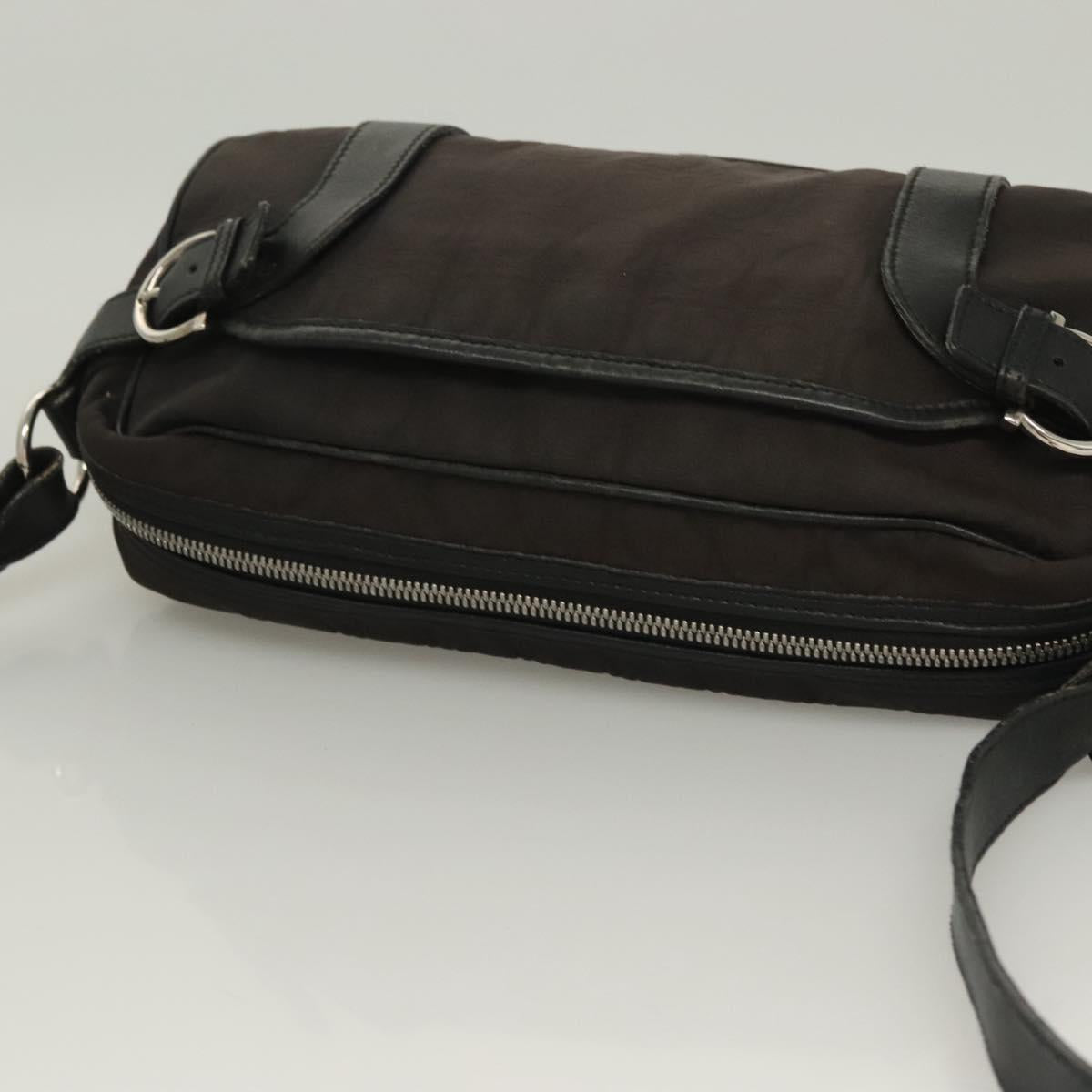 Salvatore Ferragamo Gancini Shoulder Bag Canvas Black Silver Auth 127847