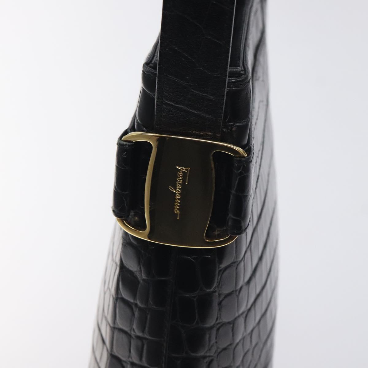 Salvatore Ferragamo Shoulder Bag Leather Black Gold Auth 127848