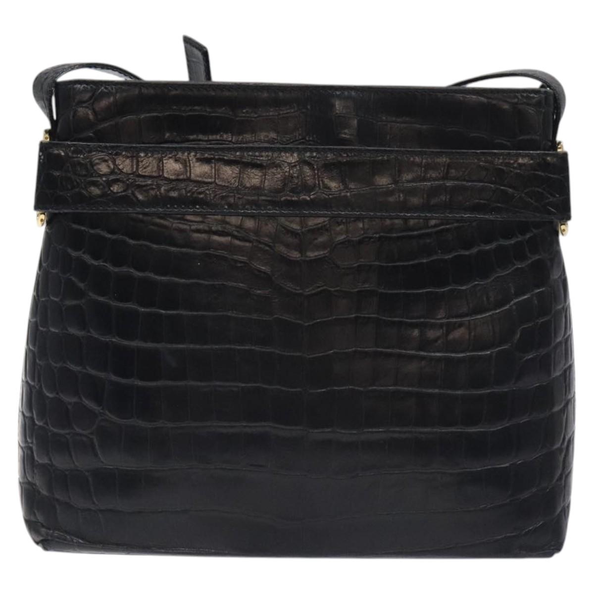 Salvatore Ferragamo Shoulder Bag Leather Black Gold Auth 127848