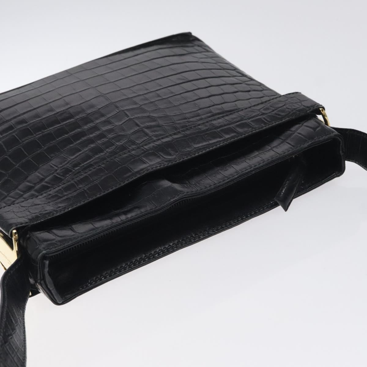 Salvatore Ferragamo Shoulder Bag Leather Black Gold Auth 127848