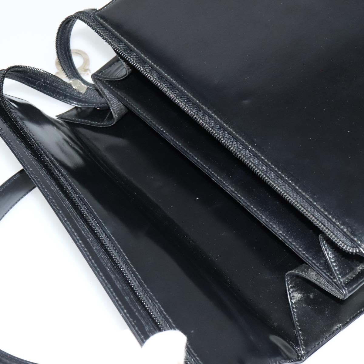 Salvatore Ferragamo Hand Bag Patent leather 2way Black Silver Auth 127849
