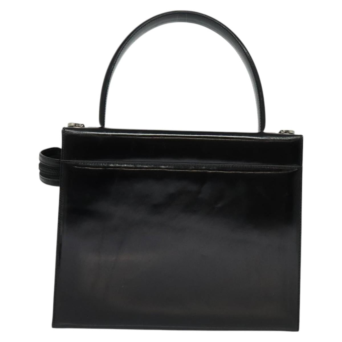 Salvatore Ferragamo Hand Bag Patent leather 2way Black Silver Auth 127849
