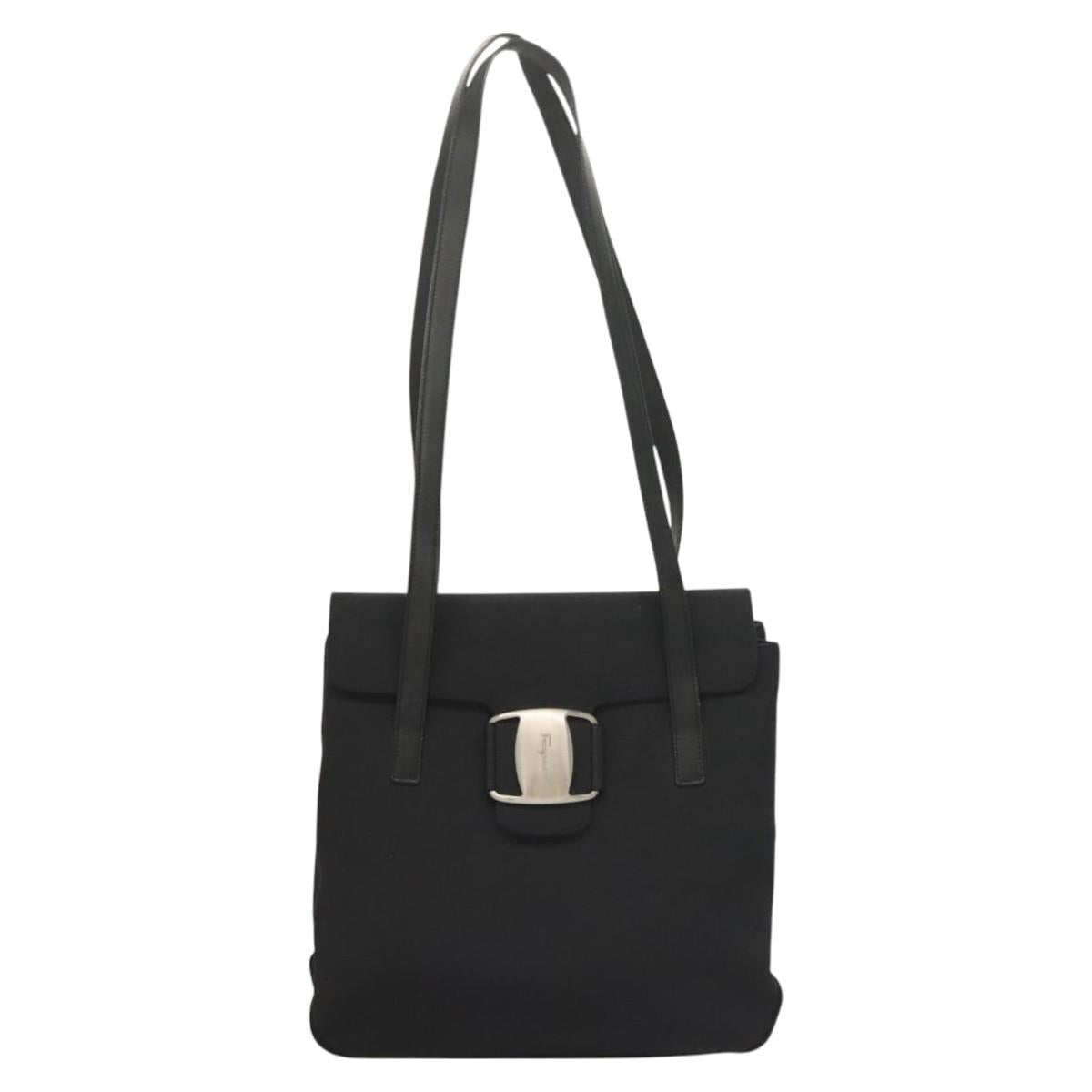 Salvatore Ferragamo Shoulder Bag Canvas Black Auth 127852