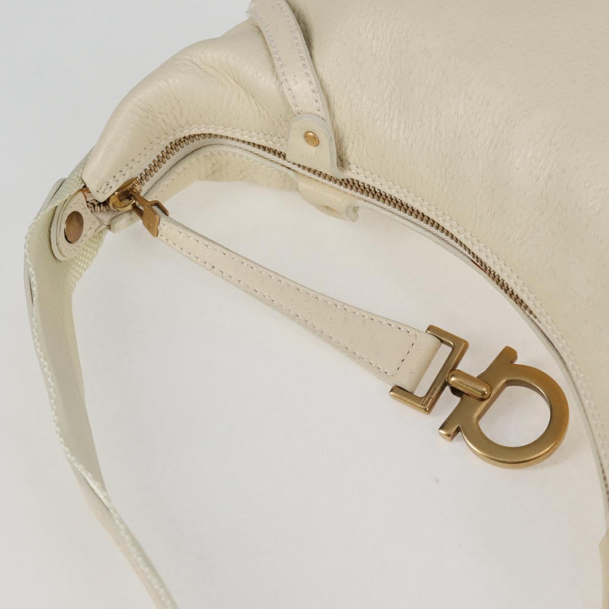 Salvatore Ferragamo Gancini Hand Bag Leather Ivory Gold Auth 127853
