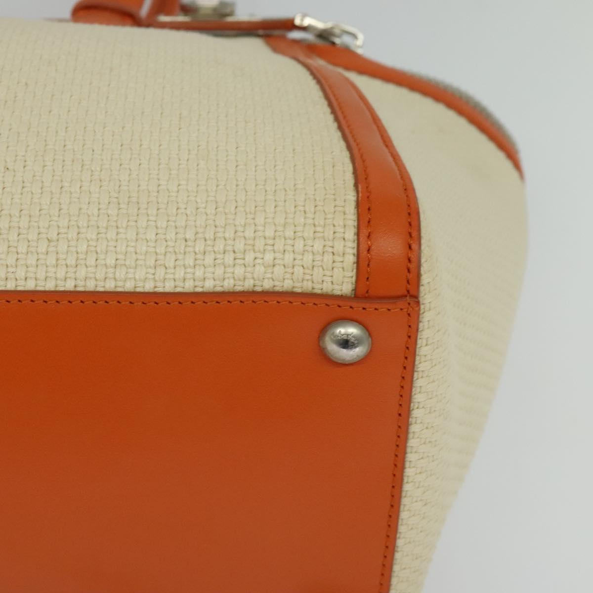Salvatore Ferragamo Gancini Tote Bag Canvas Beige Silver Auth 127854