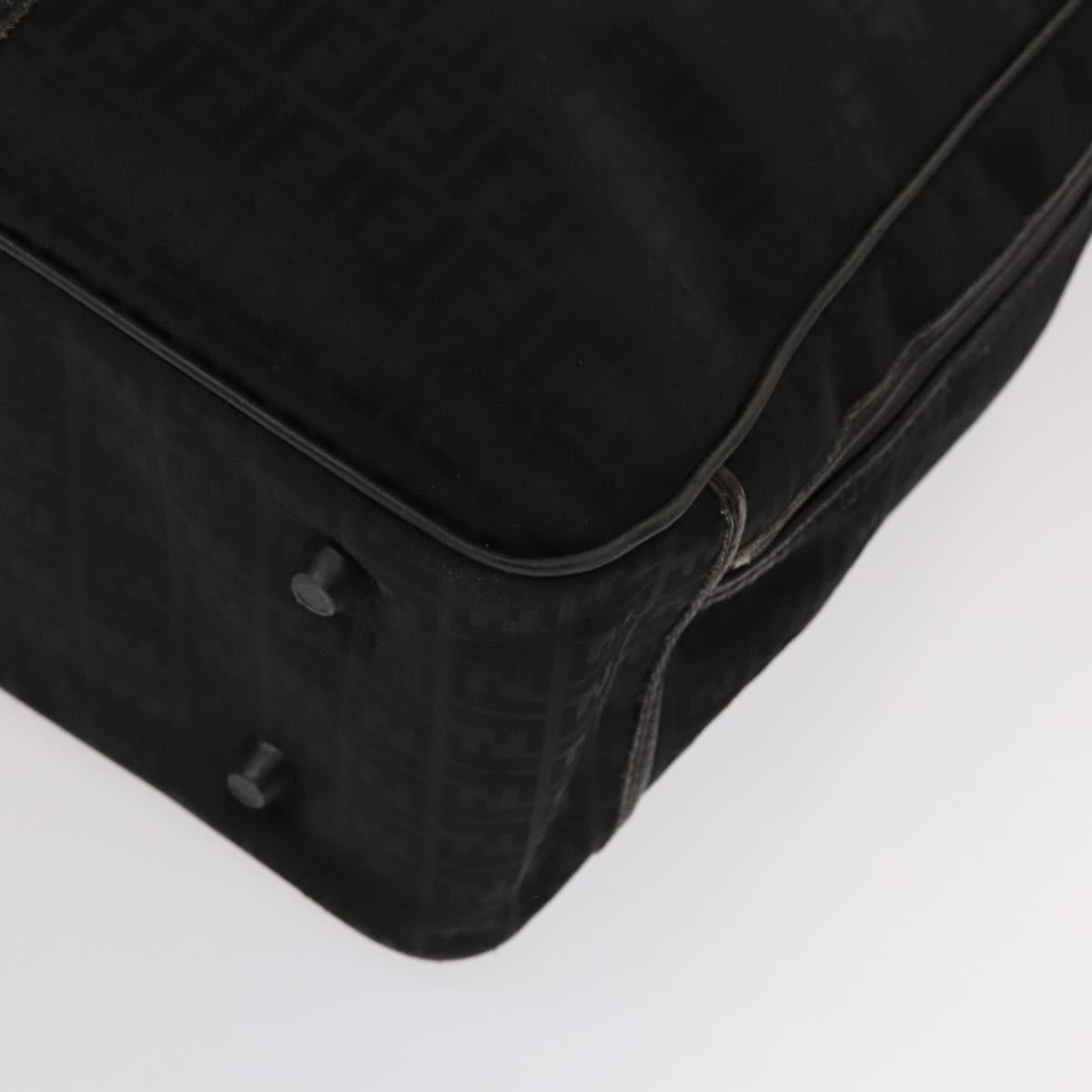 FENDI Zucchino Canvas Boston Bag Silver Black Auth 127858
