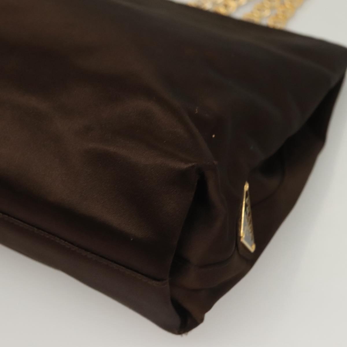 PRADA Chain Tote Bag Satin Brown Gold Auth 127862