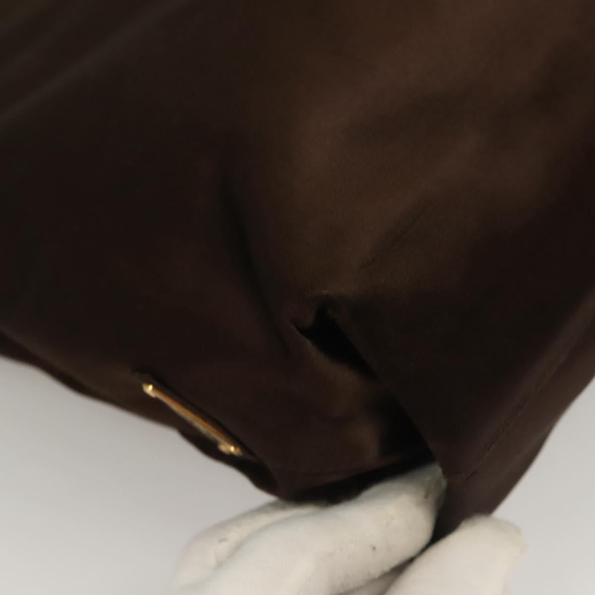PRADA Chain Tote Bag Satin Brown Gold Auth 127862