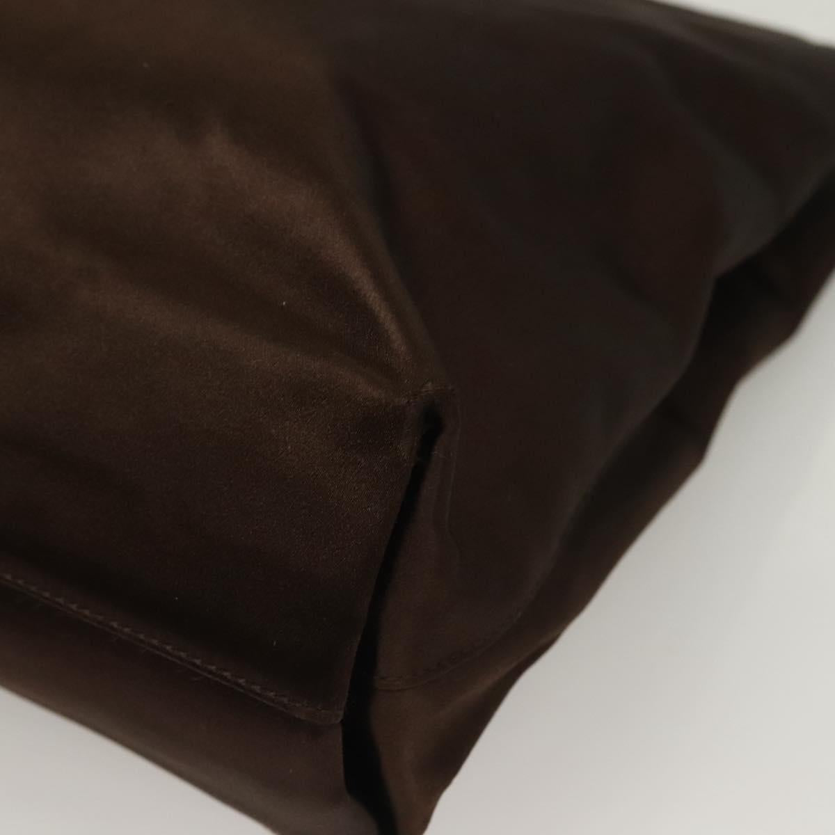 PRADA Chain Tote Bag Satin Brown Gold Auth 127862