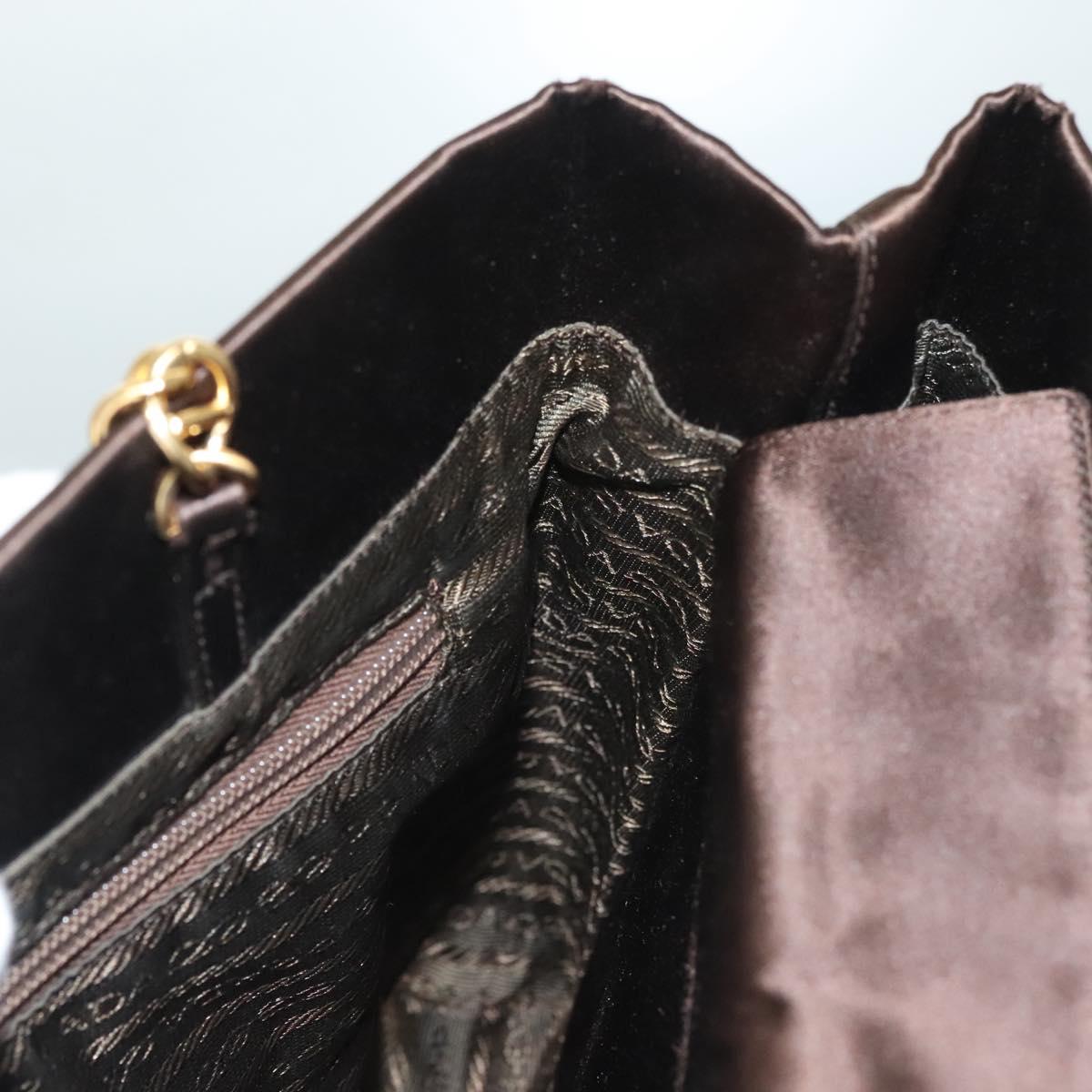 PRADA Chain Tote Bag Satin Brown Gold Auth 127862