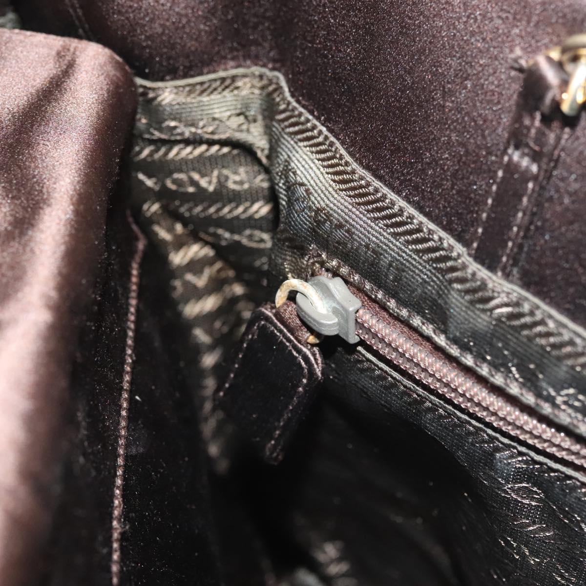PRADA Chain Tote Bag Satin Brown Gold Auth 127862
